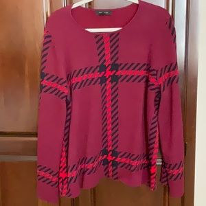 ANN TAYLOR Sweater with Enlarged Checked Pattern in Maroon/Black/Red — Size XXL